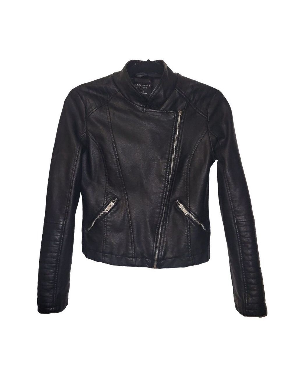 Women's Streetwear Society Black Leather Jacket Size Small
